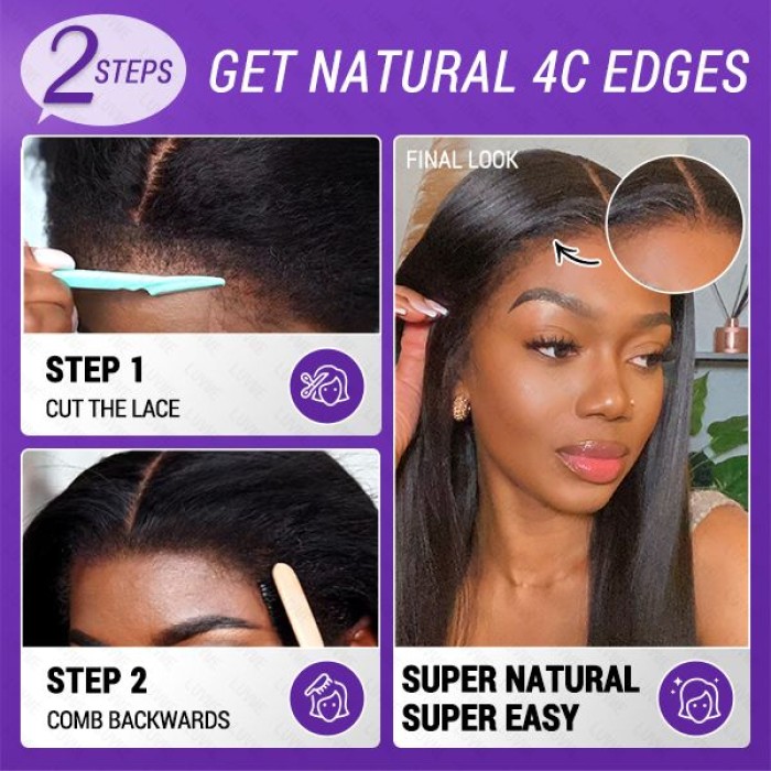 4C Edges  Natural Yaki Kinky Edges Free Parting 13x4 Undetectable Lace Front Wig  Afro Inspired