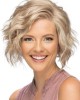 8" Dark Blonde With Lightest Blonde Highlights Short Layered Bob Wigs With Texturized Waves And Side Swept Bangs