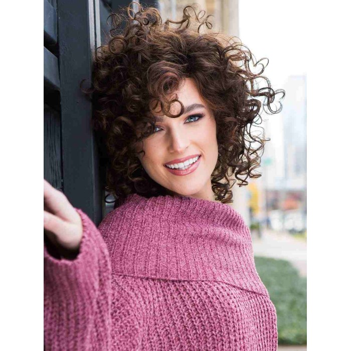 12" Curly Dark Brown Base With Light Reddish Brown Highlights Human Hair Lace Front Wigs With Volume And Beautiful Curls