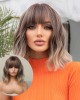 100% Real Hair Wavy Curly Bob Wigs with Bangs for Women