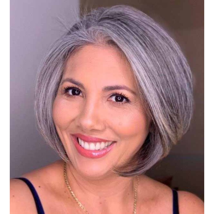 Grey Real Hair Bob Wigs for Ladies
