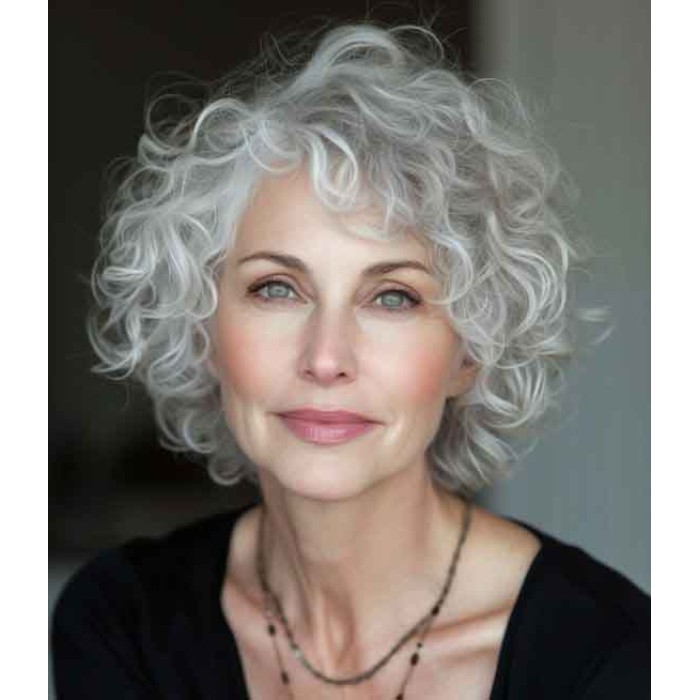 White Grey Real Human Hair Wigs for Older Ladies