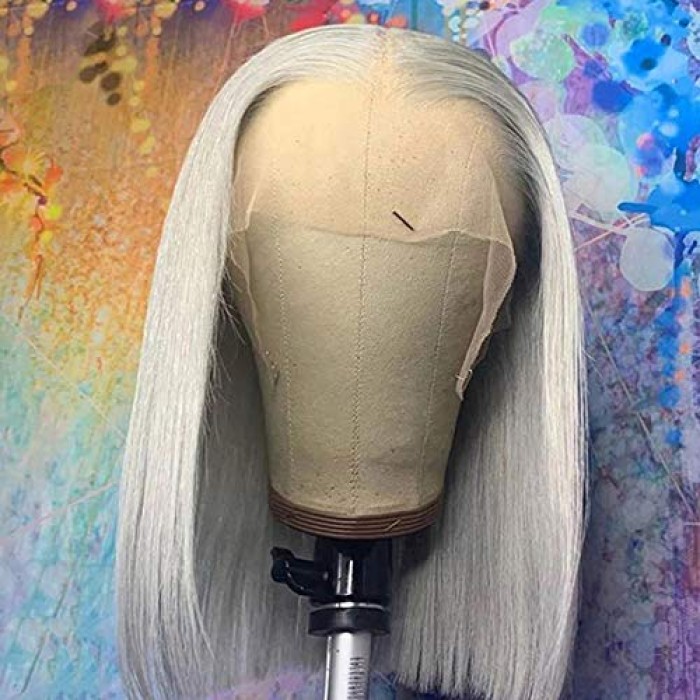 Grey Bob Wigs Human Hair 13x4 Lace Front Wigs Glueless Brazilian Remy Hair