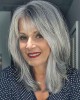 Grey Human Hair Wigs for Women Layered Wig with Bangs
