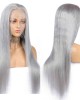 Grey Lace Front Wigs Human Hair Silver H Straight Pre Plucked 13×4 HD Transparent Lace Wigs