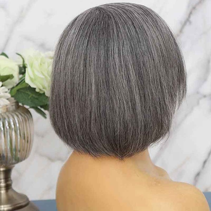 Grey Human Hair Bob Wig with Straight Hair Salt and Pepper Wig for Women