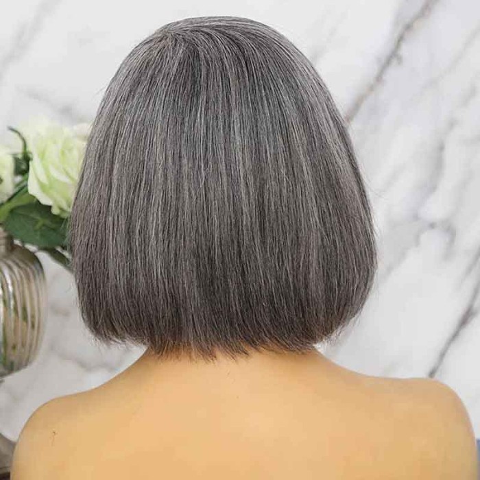 Grey Human Hair Bob Wig with Straight Hair Salt and Pepper Wig for Women