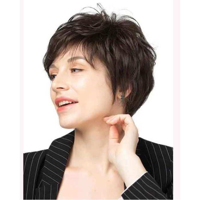 Pixie Short Spiky Wigs Layered Straight Real Human Hair Wigs