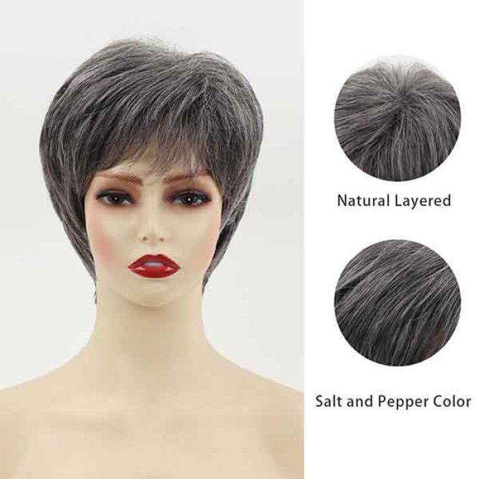 Salt and Pepper Wigs - 100% Real Human Hair Wig