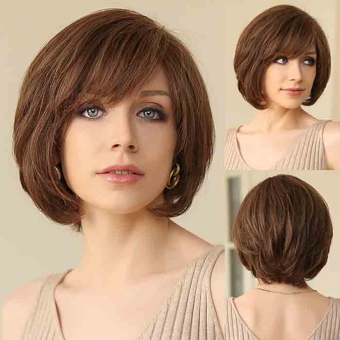 100% Human Hair Wigs for Women Natural Layered Bob Wigs