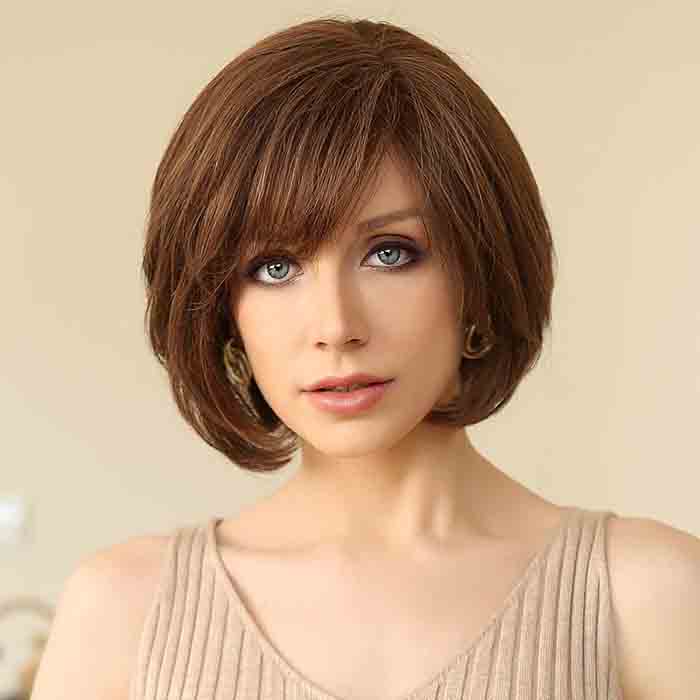 100% Human Hair Wigs for Women Natural Layered Bob Wigs