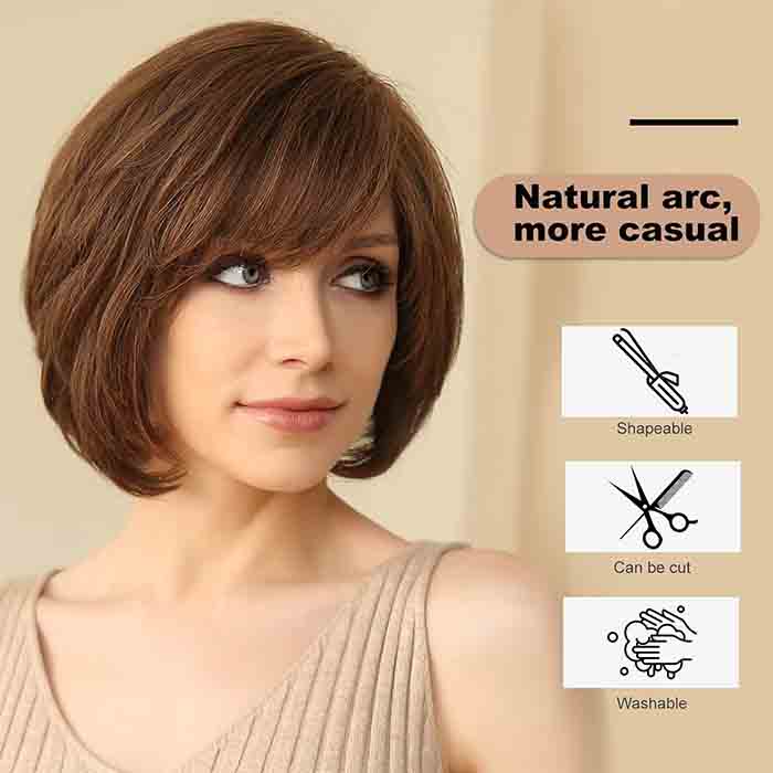 100% Human Hair Wigs for Women Natural Layered Bob Wigs