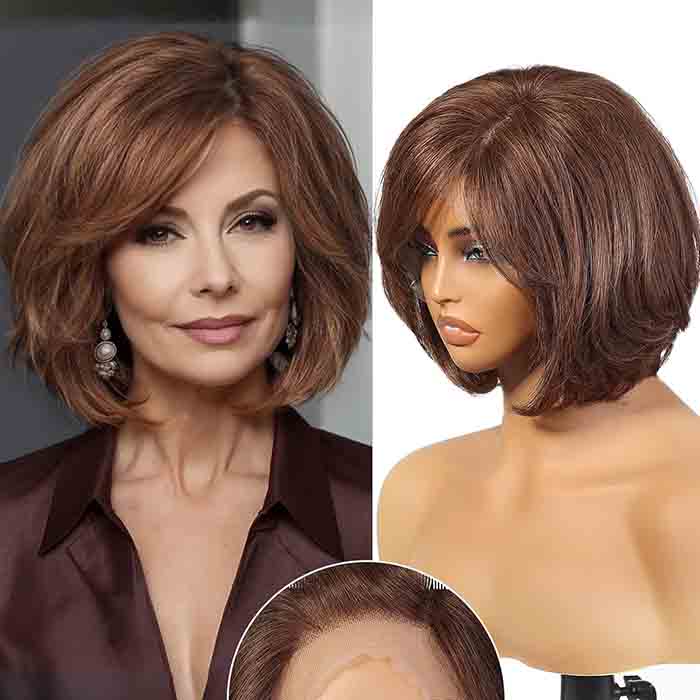 100% Real Hair Short Layered Wavy Bob HD Lace Front Wigs