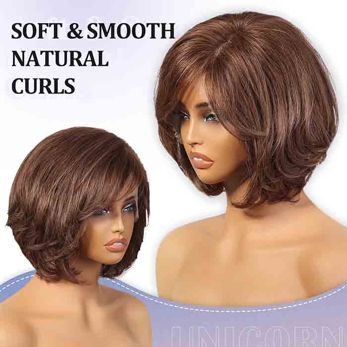 100% Real Hair Short Layered Wavy Bob HD Lace Front Wigs