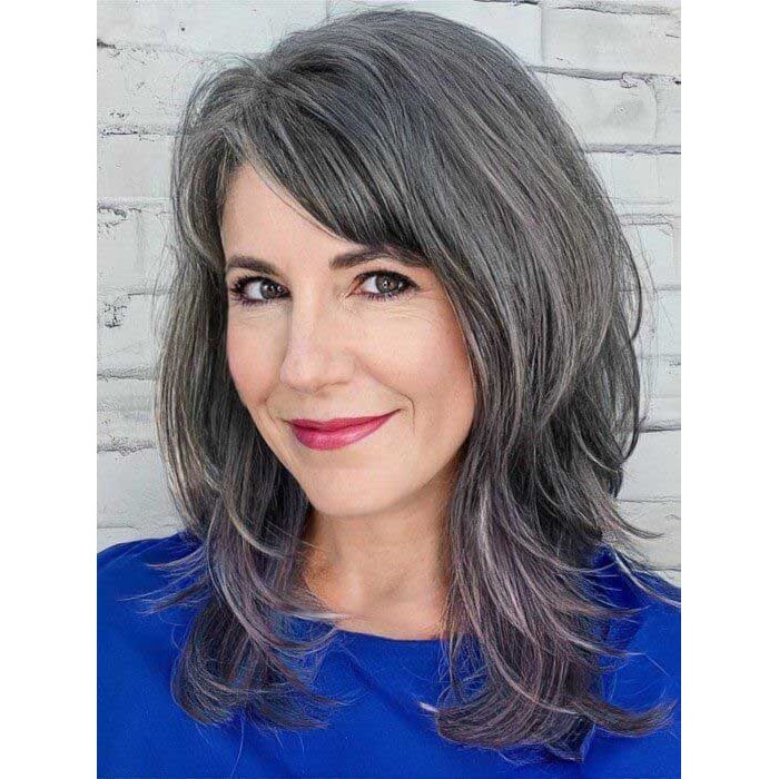 Medium Dark Gray Human Hair Wigs With Cute Layers