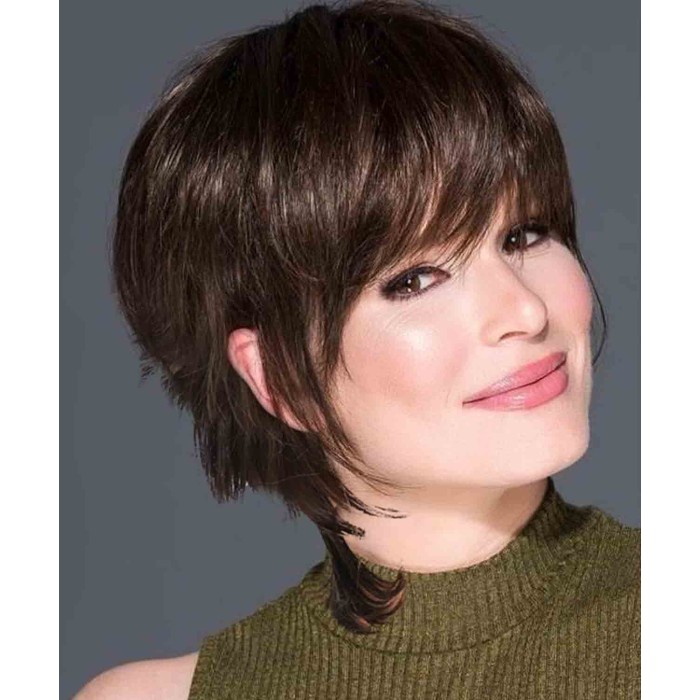 Layered Real Hair Wig Short Brown Pixie Cut for Women