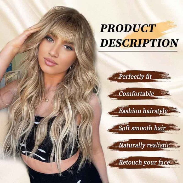 Dirty Blonde Wigs with Bangs Long Curly Wavy Wig for Women