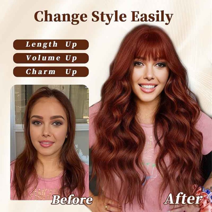 Auburn Wigs with Bangs Long Wavy Copper Red Wig for Women 29 Inch