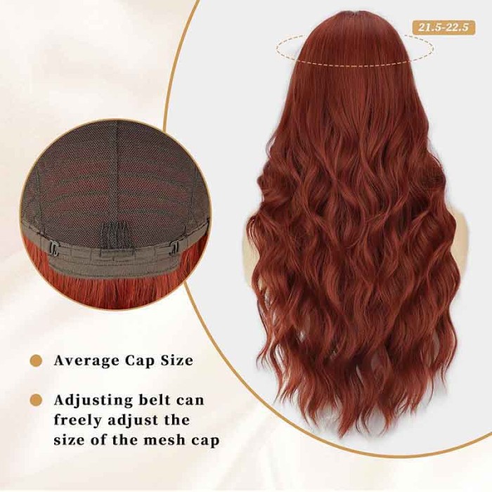 Auburn Wigs with Bangs Long Wavy Copper Red Wig for Women 30 Inch