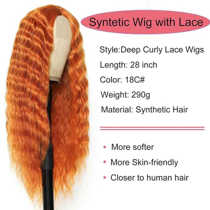 Long Curly Synthetic Hair Wigs for Women Black Lace Front Wig