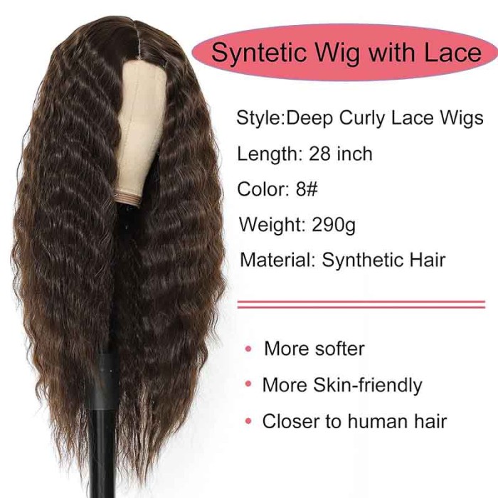 Long Curly Synthetic Hair Wigs for Women Black Lace Front Wig