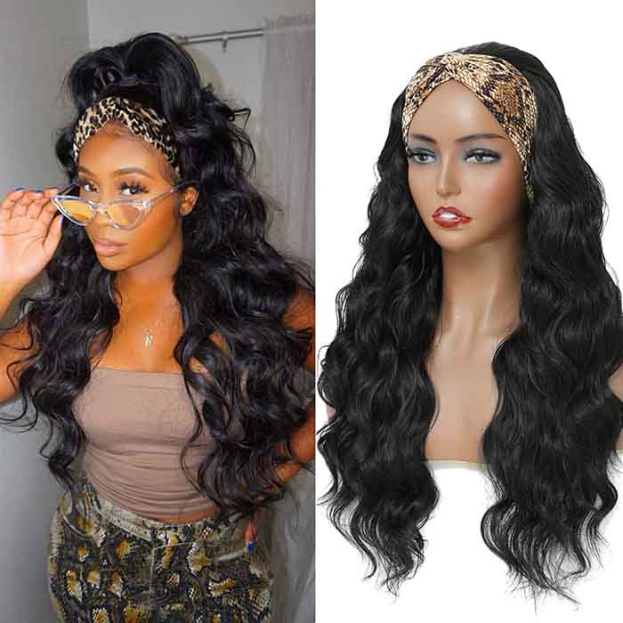 Long Wavy Headband Wigs for Black Women 24 Inch Loose Wave