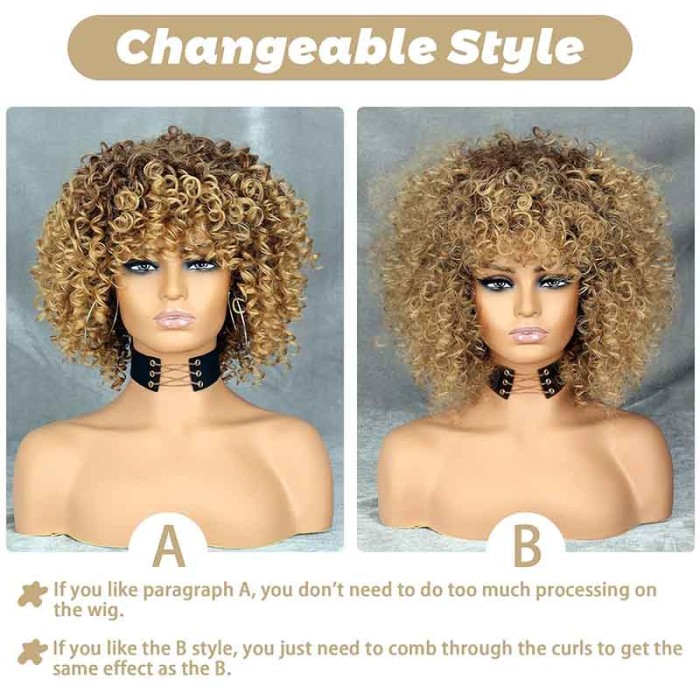 Kinky Brown Mixd Blonde Afro Wigs for Black Women