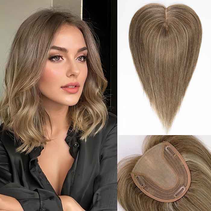 Human Hair Topper No Bangs 5"*5.5" Base for Women with Thinning Hair Cover Grey Hair