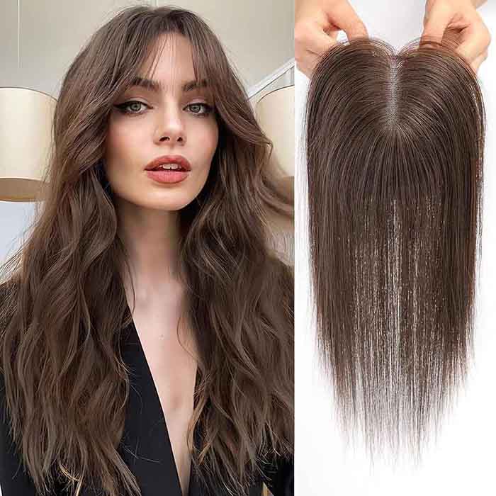 100% Real Human Hair Hand-Tied Swiss Lace Toppers with No Bangs for Hair Lossing/Thinning