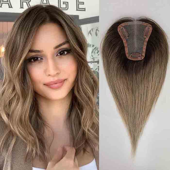 Ombre Ash Blonde 100% Remy Human Hair Topper For Women