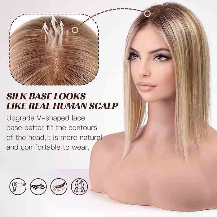 Ombre Light Blonde 100% Real Human Hair Toppers for Women No bangs