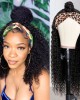 Natural Black Jerry Curly No Lace Glueless Free Part Long Headband Wig 100% Human Hair (Get Free Trendy Headbands)