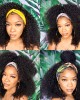 Natural Black Jerry Curly No Lace Glueless Free Part Long Headband Wig 100% Human Hair (Get Free Trendy Headbands)