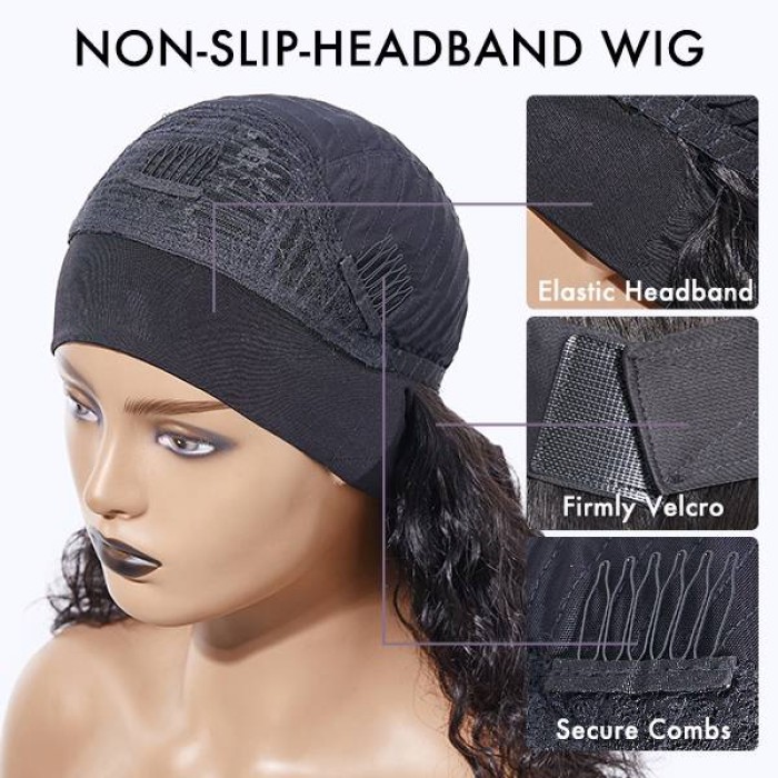 Put On \u0026 Go Glueless Sugar Plum Dark Root Headband Wig 100% Human Hair