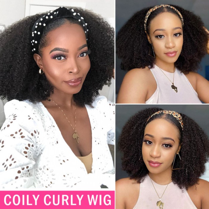 Coily Curly Half Wig With Headband Curly Afro Wig Headband Wig