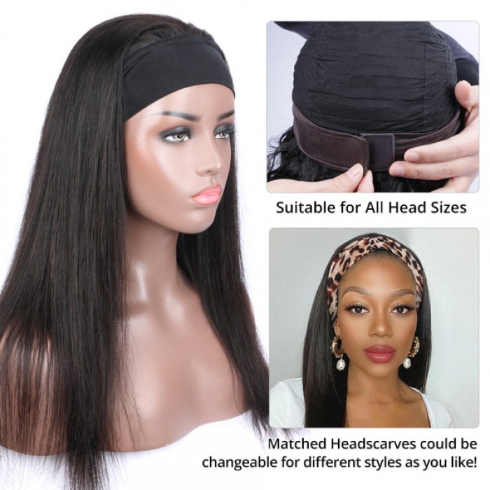 Headband Wig Virgin Human Hair Straight Hair Wigs Fashion Half Wig