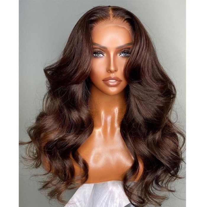 Lytinroop Dark Brown Colored Human Hair Wigs Lace Front Wigs