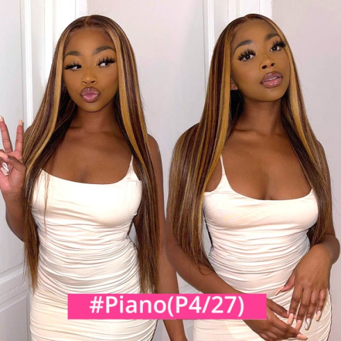 Lytinroop Piano Highlight Wigs Real Human Hair Wigs Straight Ombre 13*4 Lace Front Wigs