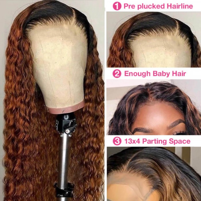 Lytinroop Highlight Human Hair Lace Front Wigs Deep Wave Ombre Lace Front Wigs