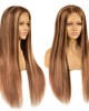 Lytinroop Dark Brown Wig With Honey Blonde Highlights Streaks in Front #P4/27 Ombre Human Hair Wig