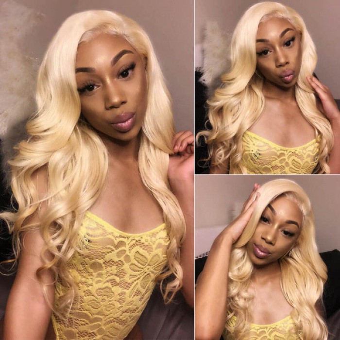 Lytinroop #613 Blonde Lace Front Wig Body Wave Bleached Blonde Human Hair Wigs