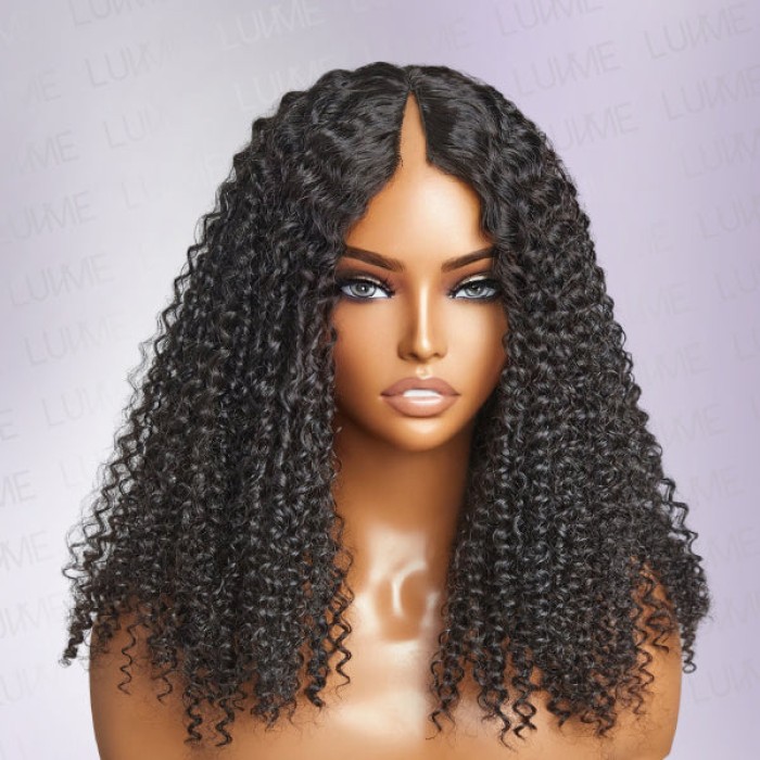 Lytinroop Beginner Friendly Jerry Curly V Part Natural Scalp Glueless Long Wig 100% Human Hair