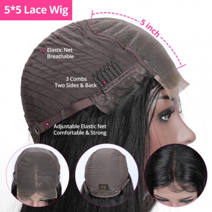 Deep Wave Wig 5x5 Lace Closure Wig Real Human Hair Glueless Wigs