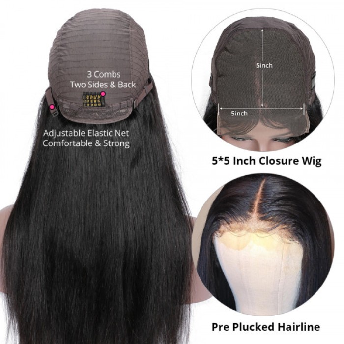 Closure Wig 5x5 Lace Closure Straight Hair Wig Human Hair Lace Wigs