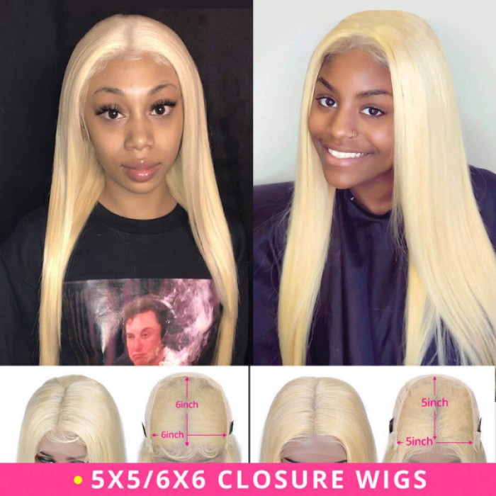 Long Blonde Wig 6x6 Lace Closure Wig Straight Human Hair Wigs
