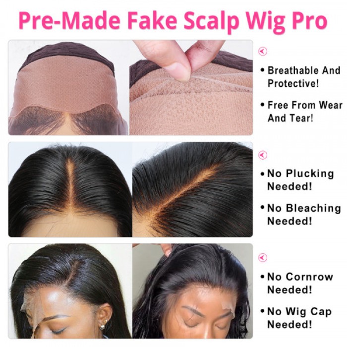 Body Wave Fake Scalp Wig Bleached Knots Realistic Lace Front Wigs -Hair