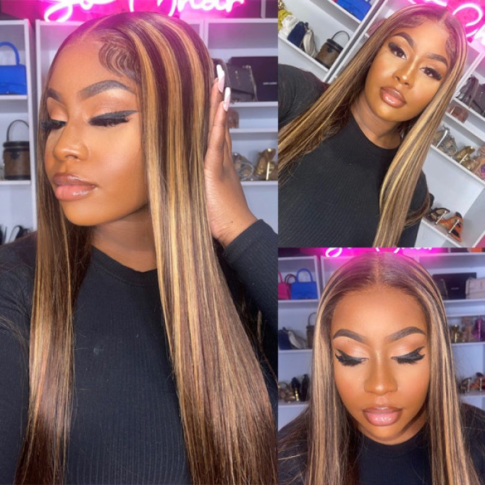 Piano Highlight Wigs Real Human Hair Wigs Straight Ombre 5*5 13*4 Lace Front Wigs