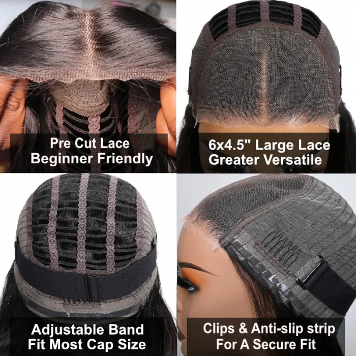 Lytinroop Wear Go 6x4.5 Pre-Cut Lace Natural Black Glueless Bob Air Wig