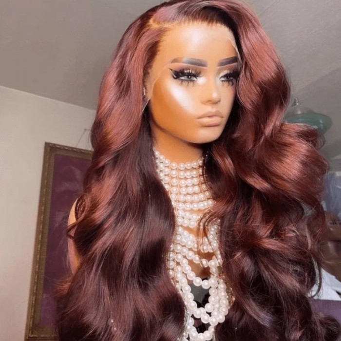 Lytinroop Reddish Brown Lace Wigs Natural Pre-Plucked Body Wave Wig