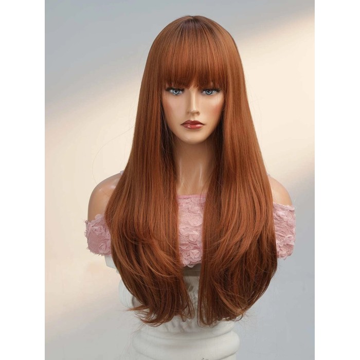Lytinroop Long Curly Synthetic Wig With Bangs